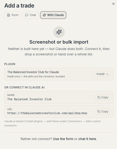 Importing a CSV of trades